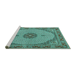 Sideview of Machine Washable Medallion Turquoise Traditional Area Rugs, wshtr3590turq