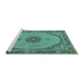 Sideview of Machine Washable Medallion Turquoise Traditional Area Rugs, wshtr3590turq