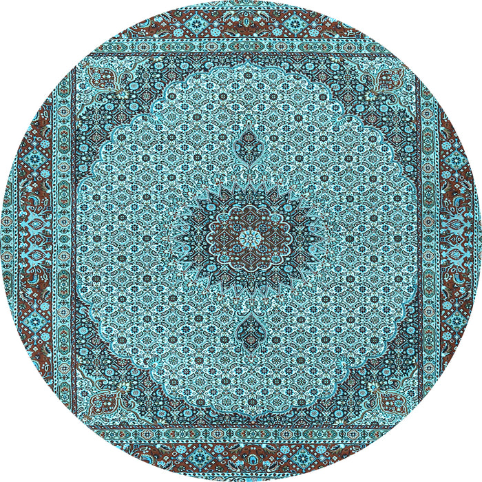 Round Machine Washable Medallion Light Blue Traditional Rug, wshtr3590lblu