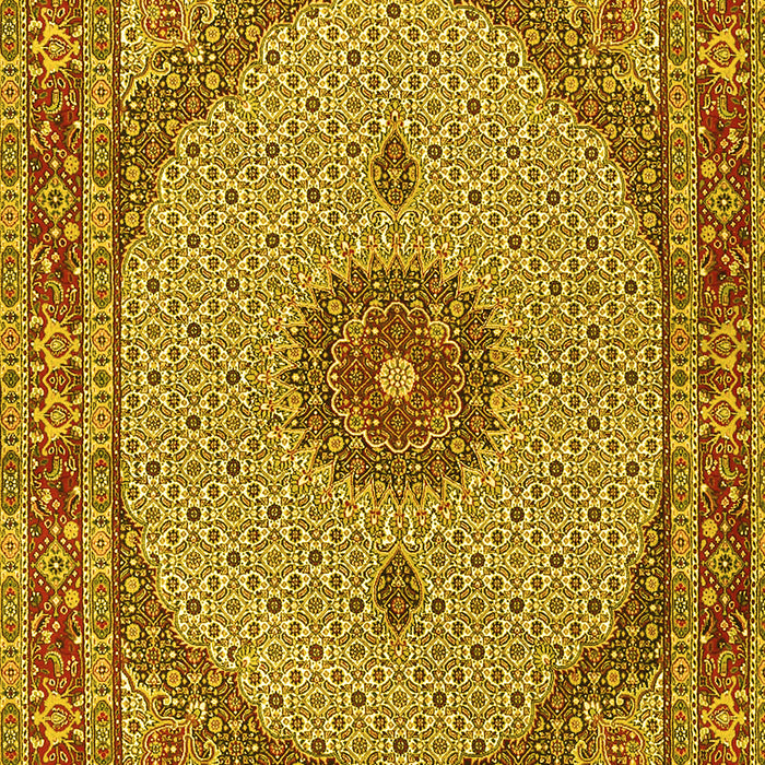 Machine Washable Medallion Yellow Traditional Rug, wshtr3590yw