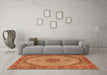 Machine Washable Medallion Orange Traditional Area Rugs in a Living Room, wshtr3590org