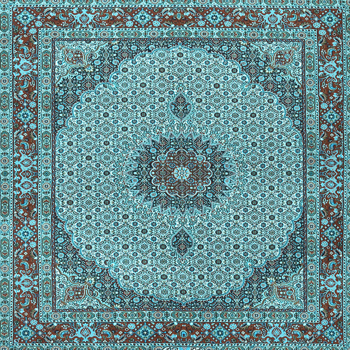 Square Machine Washable Medallion Light Blue Traditional Rug, wshtr3590lblu
