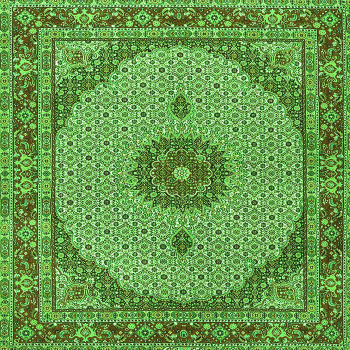 Round Machine Washable Medallion Green Traditional Area Rugs, wshtr3590grn