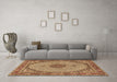 Machine Washable Medallion Brown Traditional Rug in a Living Room,, wshtr3590brn