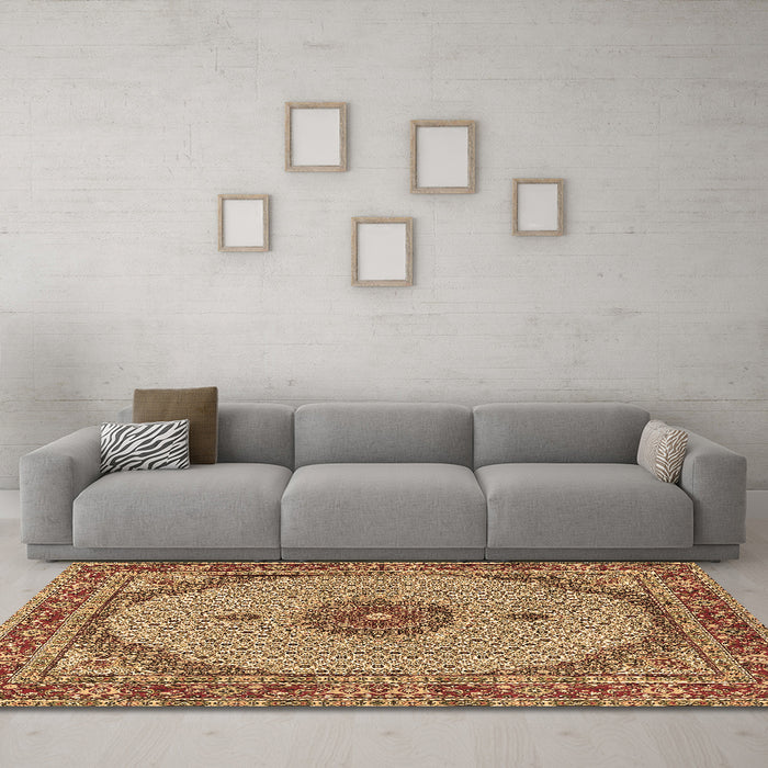 Machine Washable Medallion Brown Traditional Rug in a Living Room,, wshtr3590brn