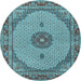 Round Medallion Light Blue Traditional Rug, tr3590lblu