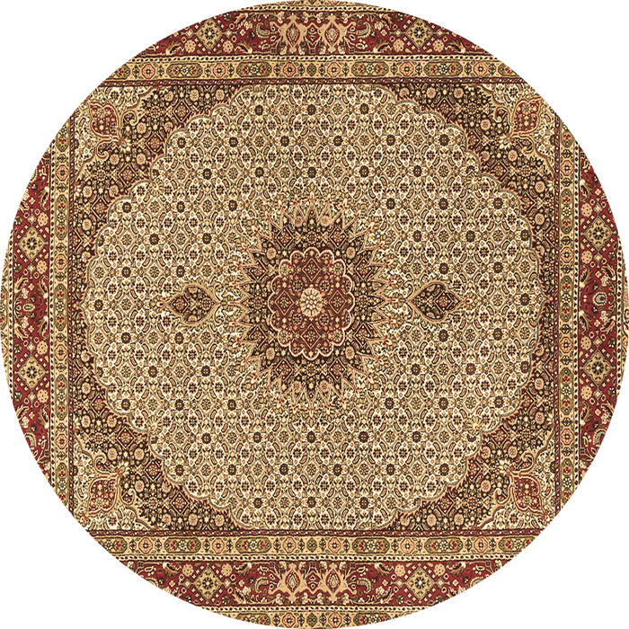 Round Machine Washable Medallion Brown Traditional Rug, wshtr3590brn