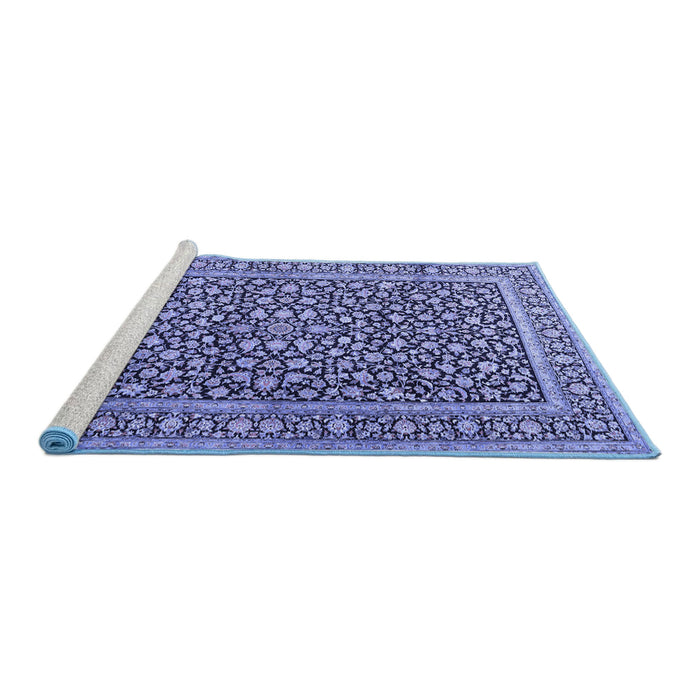 Sideview of Machine Washable Persian Blue Traditional Rug, wshtr3591blu