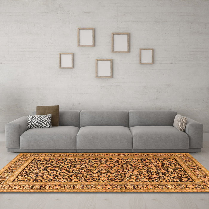 Machine Washable Persian Orange Traditional Area Rugs in a Living Room, wshtr3591org