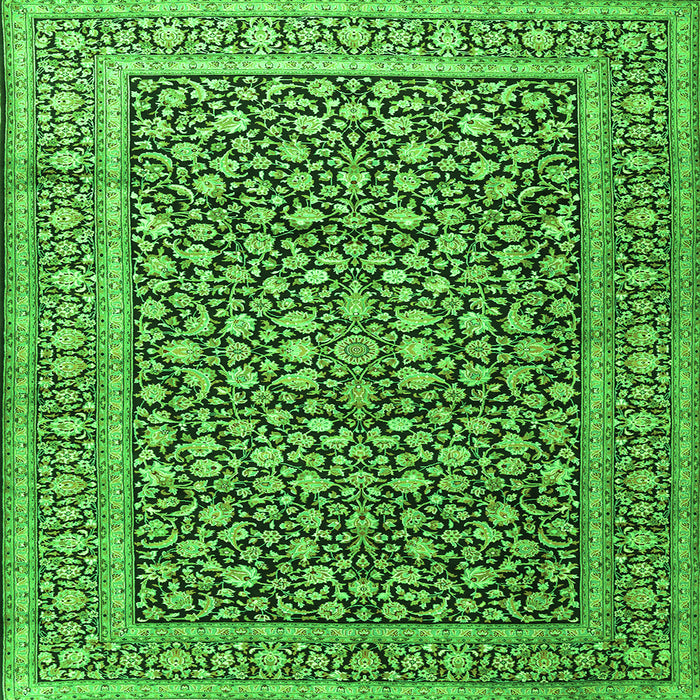 Round Machine Washable Persian Green Traditional Area Rugs, wshtr3591grn