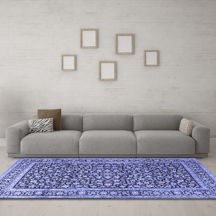 Machine Washable Persian Blue Traditional Rug in a Living Room, wshtr3591blu