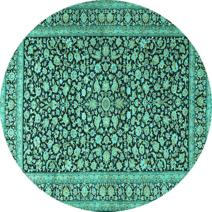 Round Machine Washable Persian Turquoise Traditional Area Rugs, wshtr3591turq