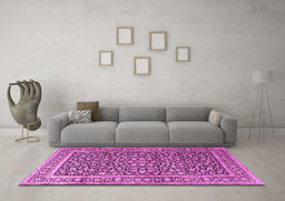 Machine Washable Persian Pink Traditional Rug in a Living Room, wshtr3591pnk