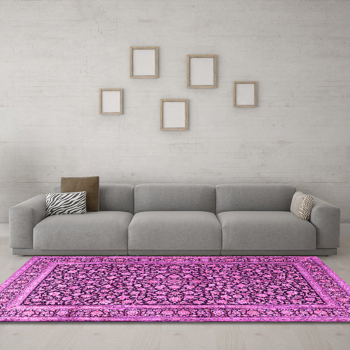 Machine Washable Persian Pink Traditional Rug in a Living Room, wshtr3591pnk