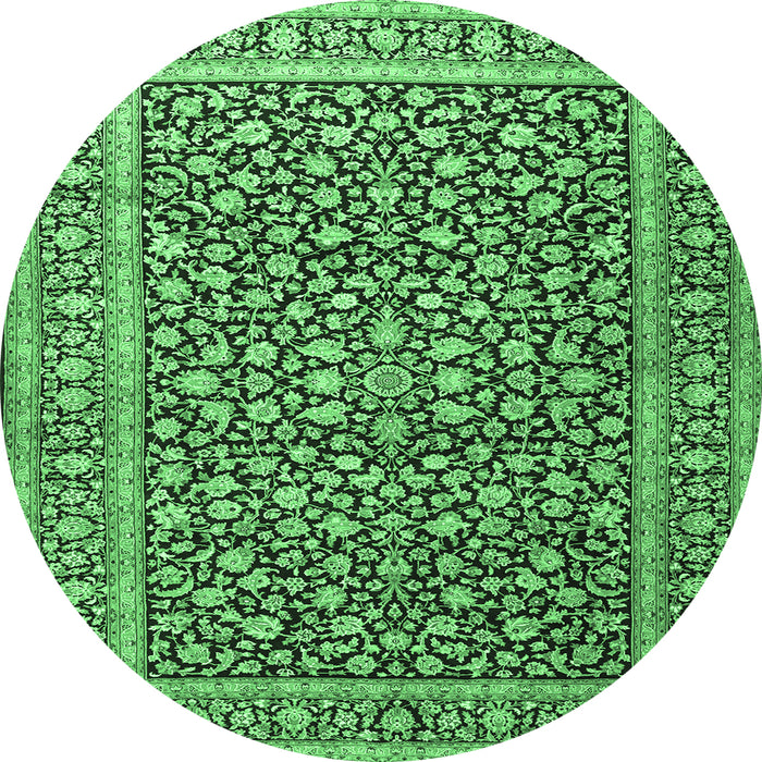Round Machine Washable Persian Emerald Green Traditional Area Rugs, wshtr3591emgrn