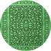 Round Machine Washable Persian Emerald Green Traditional Area Rugs, wshtr3591emgrn