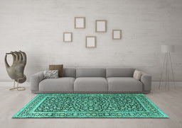 Machine Washable Persian Turquoise Traditional Area Rugs in a Living Room,, wshtr3591turq