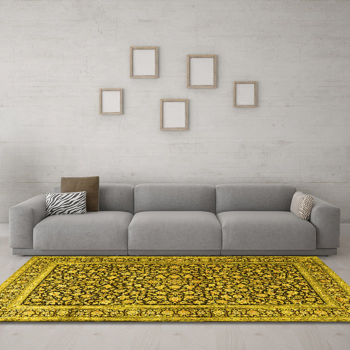 Machine Washable Persian Yellow Traditional Rug in a Living Room, wshtr3591yw
