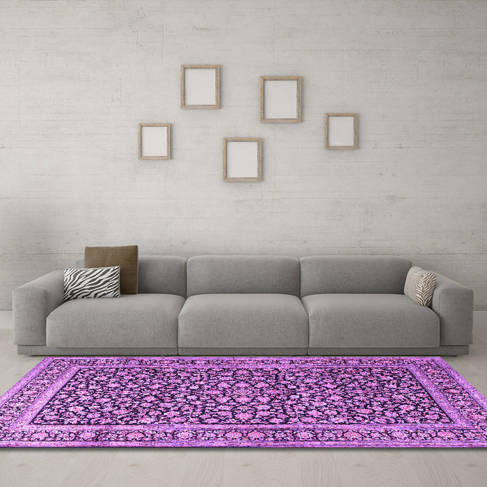 Machine Washable Persian Purple Traditional Area Rugs in a Living Room, wshtr3591pur