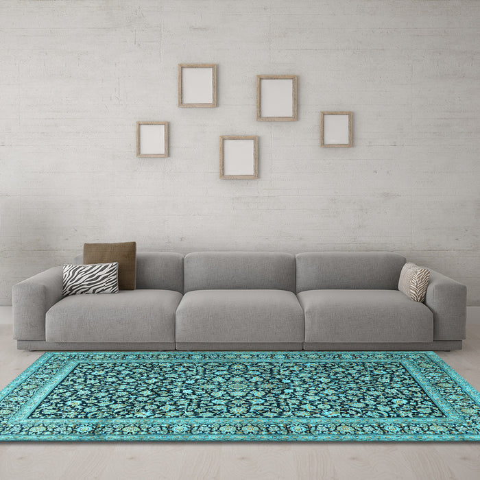 Machine Washable Persian Light Blue Traditional Rug in a Living Room, wshtr3591lblu
