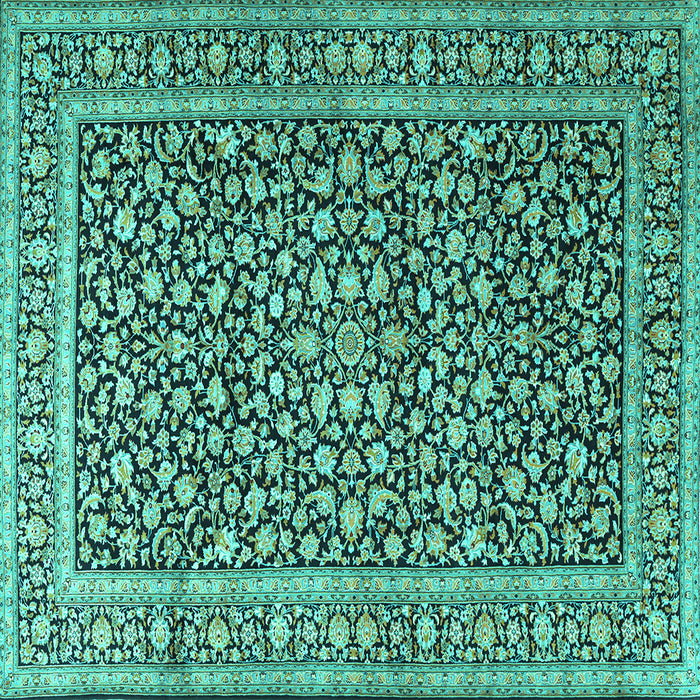 Square Machine Washable Persian Turquoise Traditional Area Rugs, wshtr3591turq