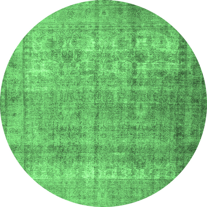 Round Machine Washable Persian Emerald Green Traditional Area Rugs, wshtr3592emgrn