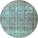 Round Machine Washable Persian Light Blue Traditional Rug, wshtr3592lblu