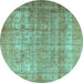 Round Persian Turquoise Traditional Rug, tr3592turq