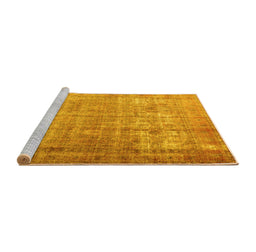 Sideview of Machine Washable Persian Yellow Traditional Rug, wshtr3592yw