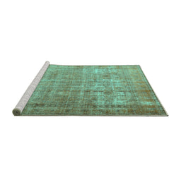 Sideview of Machine Washable Persian Turquoise Traditional Area Rugs, wshtr3592turq