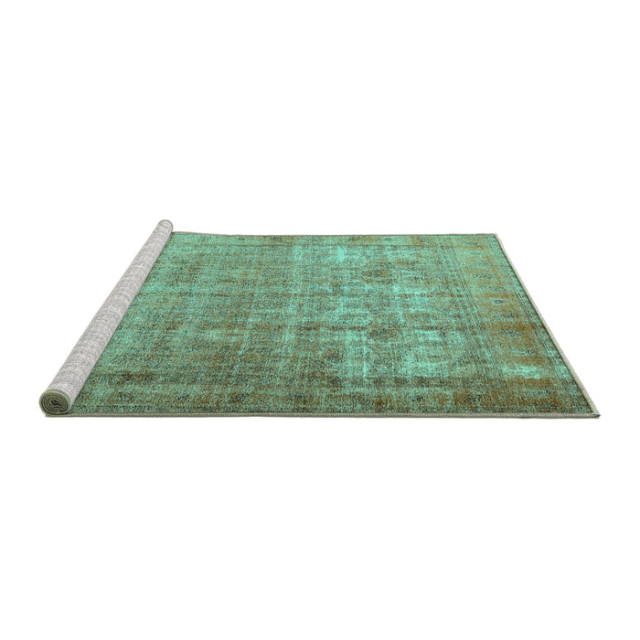 Sideview of Machine Washable Persian Turquoise Traditional Area Rugs, wshtr3592turq