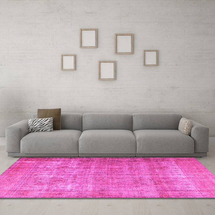 Machine Washable Persian Pink Traditional Rug in a Living Room, wshtr3592pnk