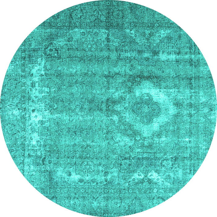 Round Persian Turquoise Traditional Rug, tr3593turq