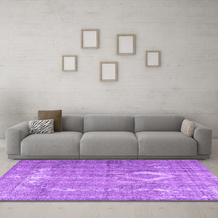 Machine Washable Persian Purple Traditional Area Rugs in a Living Room, wshtr3593pur