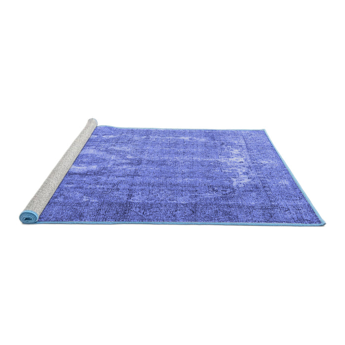 Sideview of Machine Washable Persian Blue Traditional Rug, wshtr3593blu