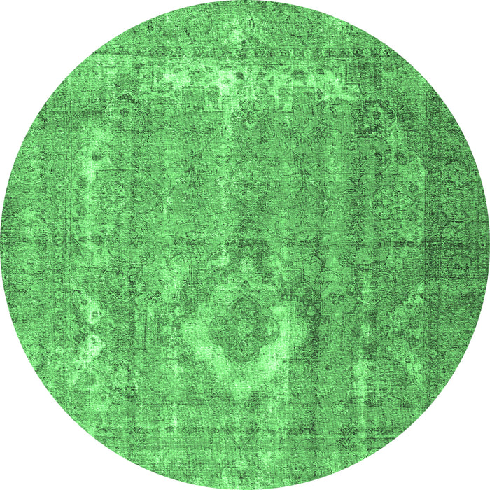 Round Machine Washable Persian Emerald Green Traditional Area Rugs, wshtr3593emgrn