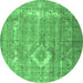 Round Persian Emerald Green Traditional Rug, tr3593emgrn