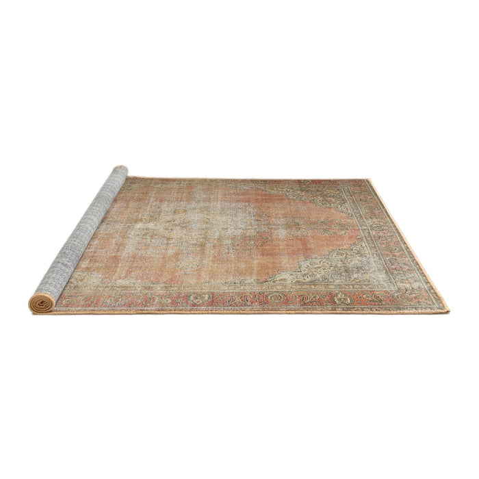 Sideview of Machine Washable Traditional Orange Brown Rug, wshtr3594