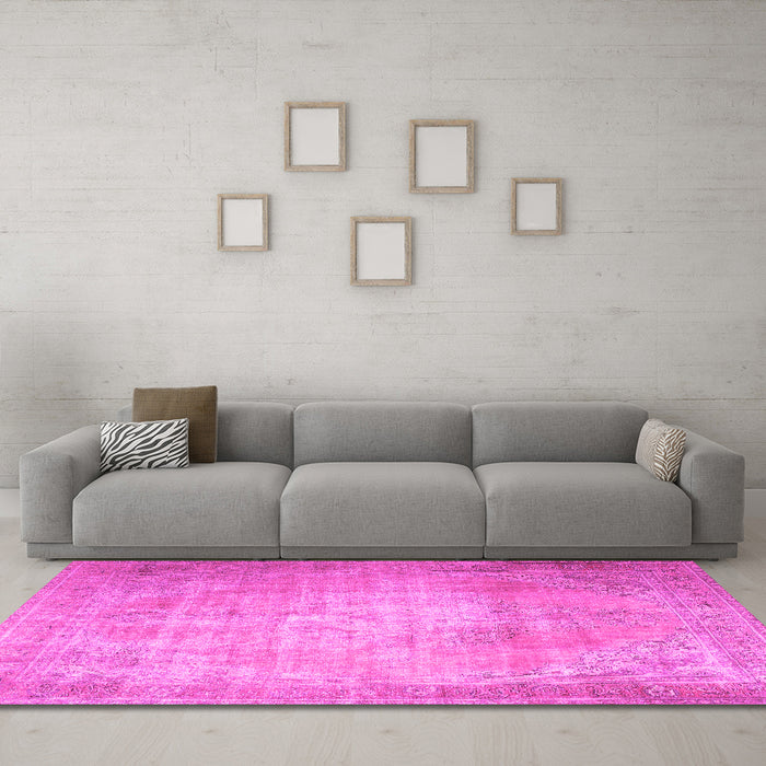 Machine Washable Persian Pink Traditional Rug in a Living Room, wshtr3594pnk