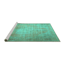 Sideview of Machine Washable Persian Turquoise Traditional Area Rugs, wshtr3594turq