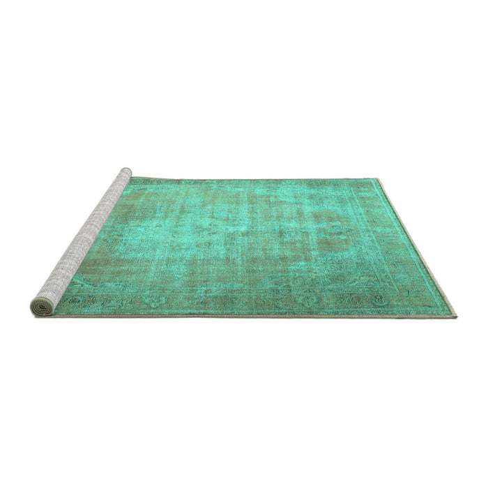 Sideview of Machine Washable Persian Turquoise Traditional Area Rugs, wshtr3594turq