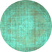 Round Machine Washable Persian Turquoise Traditional Area Rugs, wshtr3594turq