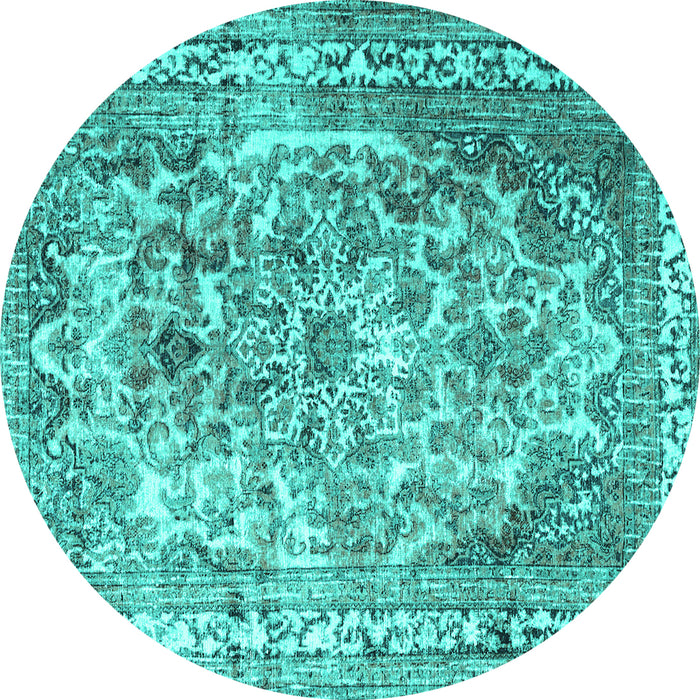 Round Machine Washable Persian Turquoise Traditional Area Rugs, wshtr3595turq