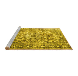 Sideview of Machine Washable Persian Yellow Traditional Rug, wshtr3595yw