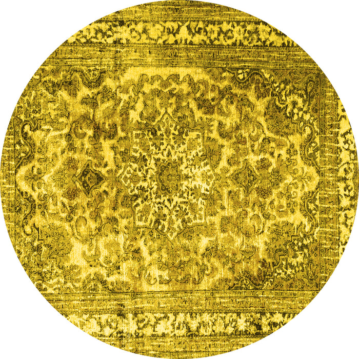 Round Machine Washable Persian Yellow Traditional Rug, wshtr3595yw