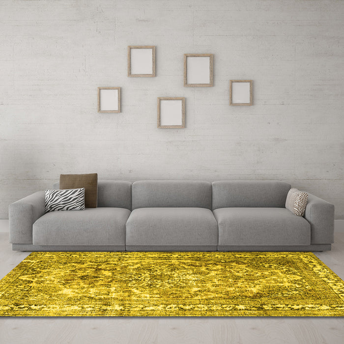 Machine Washable Persian Yellow Traditional Rug in a Living Room, wshtr3595yw