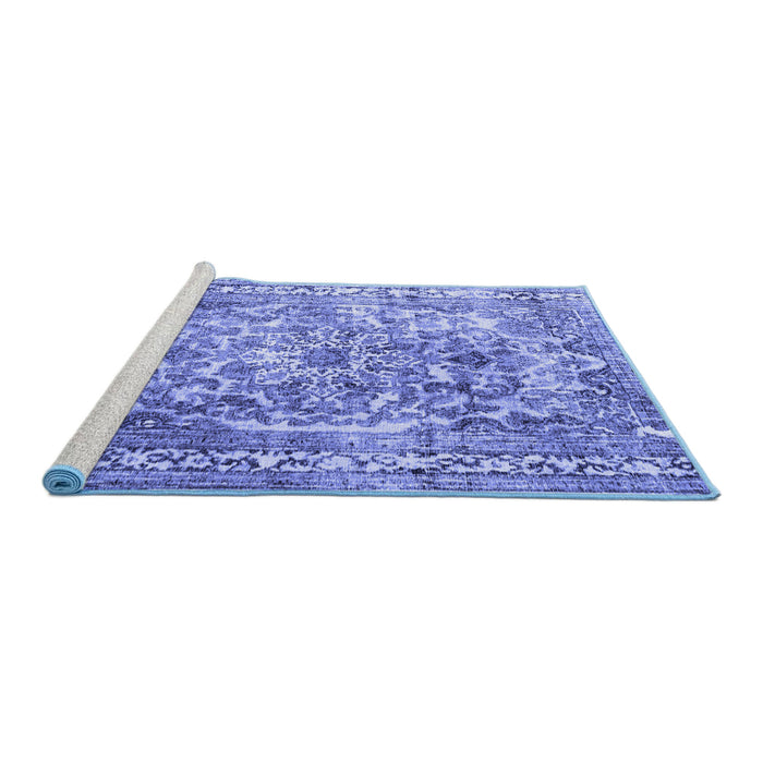 Sideview of Machine Washable Persian Blue Traditional Rug, wshtr3595blu
