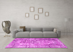 Machine Washable Persian Pink Traditional Rug in a Living Room, wshtr3595pnk