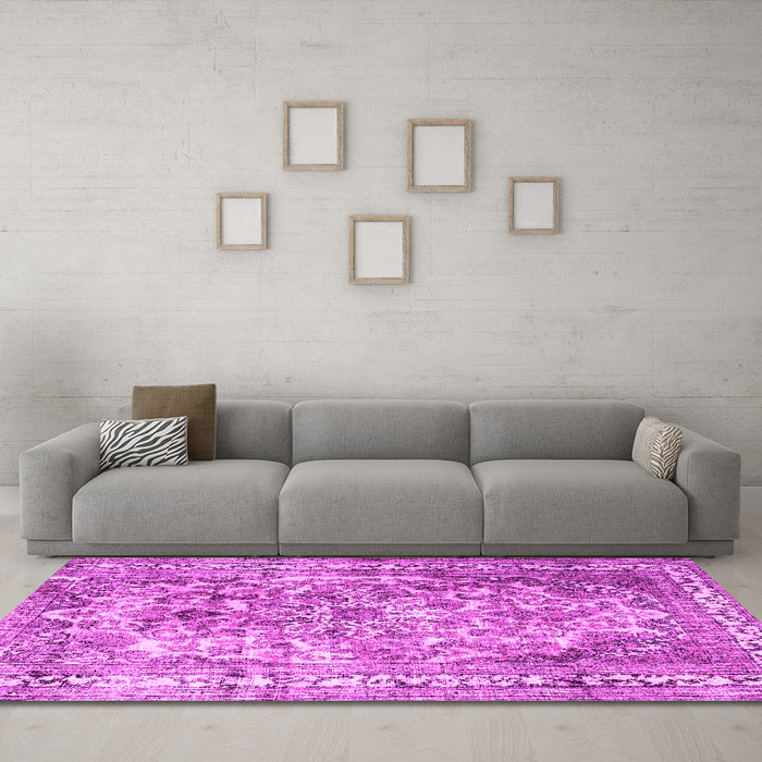 Machine Washable Persian Pink Traditional Rug in a Living Room, wshtr3595pnk