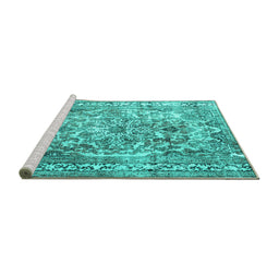 Sideview of Machine Washable Persian Turquoise Traditional Area Rugs, wshtr3595turq